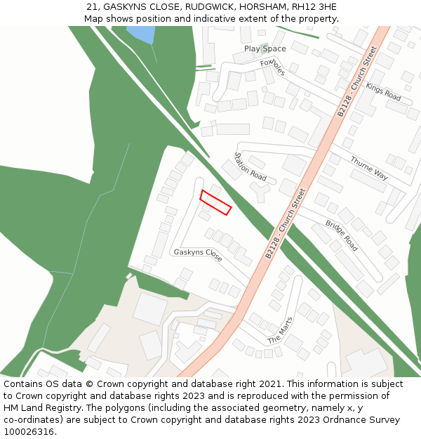 21, GASKYNS CLOSE, RUDGWICK, HORSHAM, RH12 3HE: Location map and indicative extent of plot