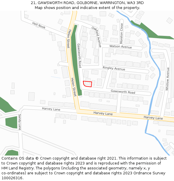 21, GAWSWORTH ROAD, GOLBORNE, WARRINGTON, WA3 3RD: Location map and indicative extent of plot