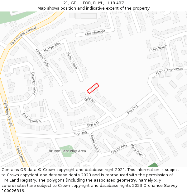 21, GELLI FOR, RHYL, LL18 4RZ: Location map and indicative extent of plot