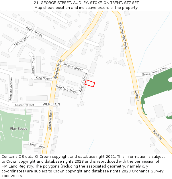 21, GEORGE STREET, AUDLEY, STOKE-ON-TRENT, ST7 8ET: Location map and indicative extent of plot