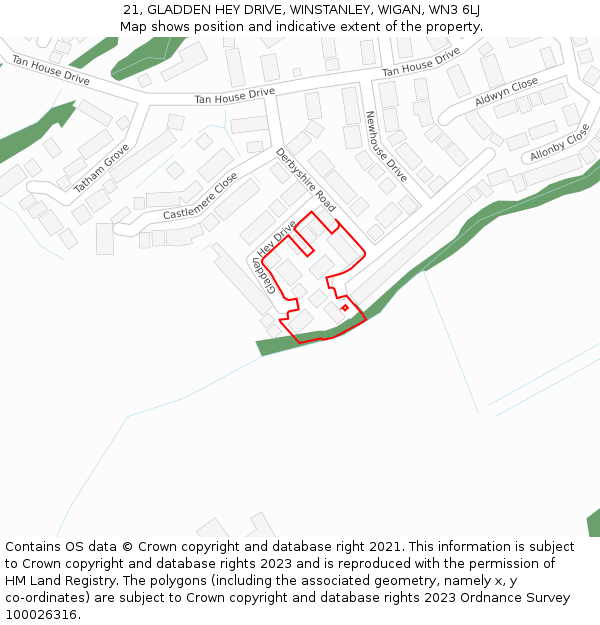 21, GLADDEN HEY DRIVE, WINSTANLEY, WIGAN, WN3 6LJ: Location map and indicative extent of plot