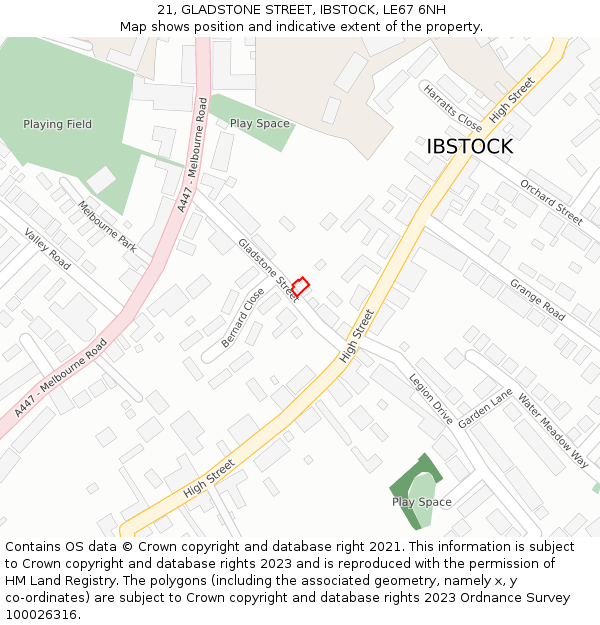 21, GLADSTONE STREET, IBSTOCK, LE67 6NH: Location map and indicative extent of plot