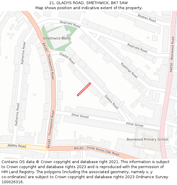 21, GLADYS ROAD, SMETHWICK, B67 5AW: Location map and indicative extent of plot