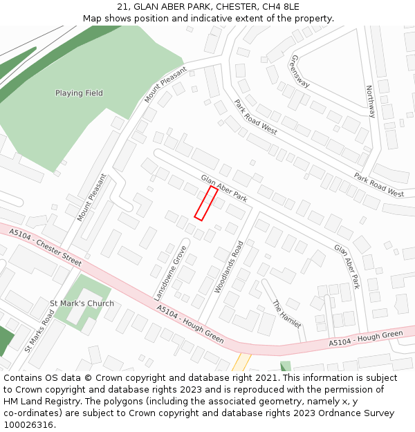 21, GLAN ABER PARK, CHESTER, CH4 8LE: Location map and indicative extent of plot