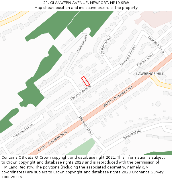 21, GLANWERN AVENUE, NEWPORT, NP19 9BW: Location map and indicative extent of plot