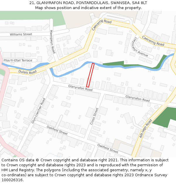 21, GLANYRAFON ROAD, PONTARDDULAIS, SWANSEA, SA4 8LT: Location map and indicative extent of plot
