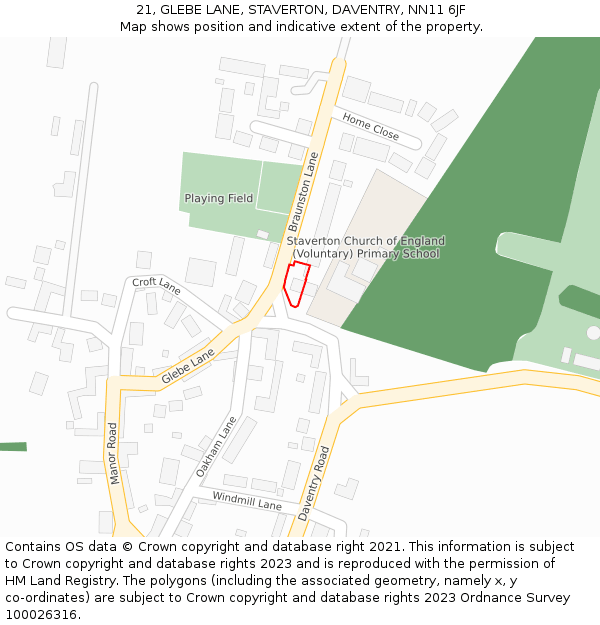 21, GLEBE LANE, STAVERTON, DAVENTRY, NN11 6JF: Location map and indicative extent of plot