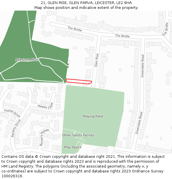 21, GLEN RISE, GLEN PARVA, LEICESTER, LE2 9HA: Location map and indicative extent of plot