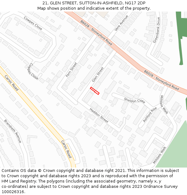 21, GLEN STREET, SUTTON-IN-ASHFIELD, NG17 2DP: Location map and indicative extent of plot