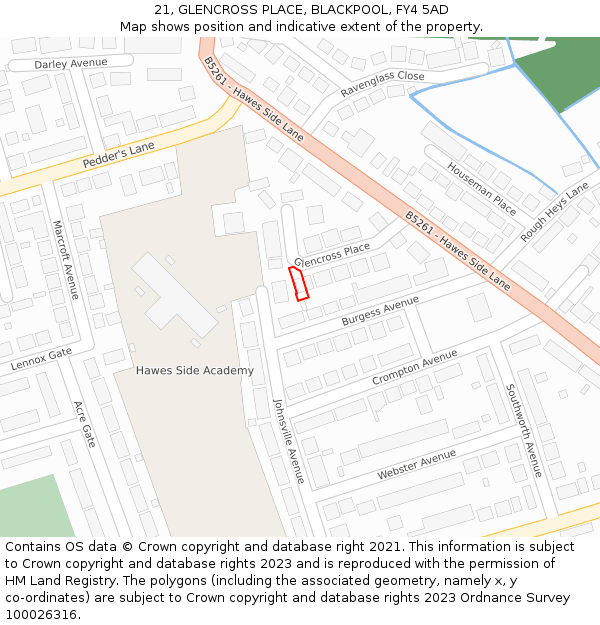 21, GLENCROSS PLACE, BLACKPOOL, FY4 5AD: Location map and indicative extent of plot