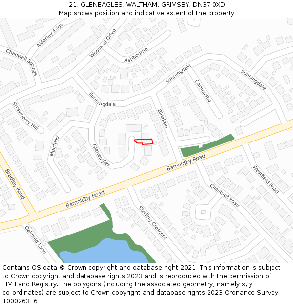 21, GLENEAGLES, WALTHAM, GRIMSBY, DN37 0XD: Location map and indicative extent of plot