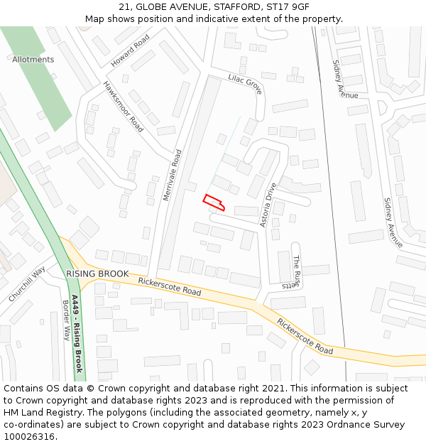 21, GLOBE AVENUE, STAFFORD, ST17 9GF: Location map and indicative extent of plot