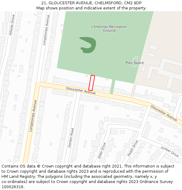 21, GLOUCESTER AVENUE, CHELMSFORD, CM2 9DP: Location map and indicative extent of plot