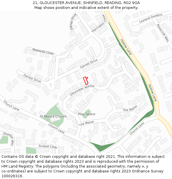 21, GLOUCESTER AVENUE, SHINFIELD, READING, RG2 9GA: Location map and indicative extent of plot