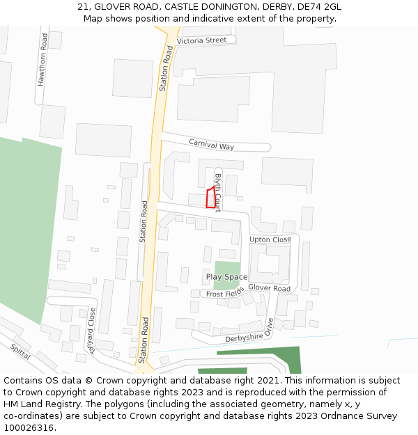 21, GLOVER ROAD, CASTLE DONINGTON, DERBY, DE74 2GL: Location map and indicative extent of plot