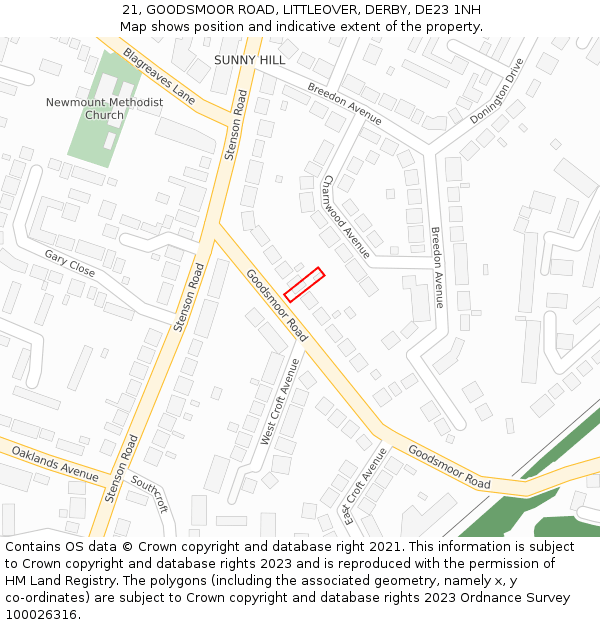 21, GOODSMOOR ROAD, LITTLEOVER, DERBY, DE23 1NH: Location map and indicative extent of plot