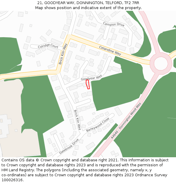 21, GOODYEAR WAY, DONNINGTON, TELFORD, TF2 7RR: Location map and indicative extent of plot