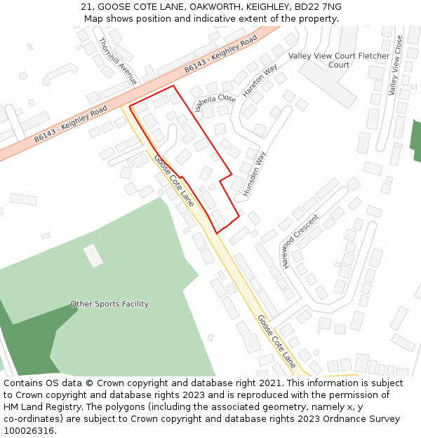 21, GOOSE COTE LANE, OAKWORTH, KEIGHLEY, BD22 7NG: Location map and indicative extent of plot