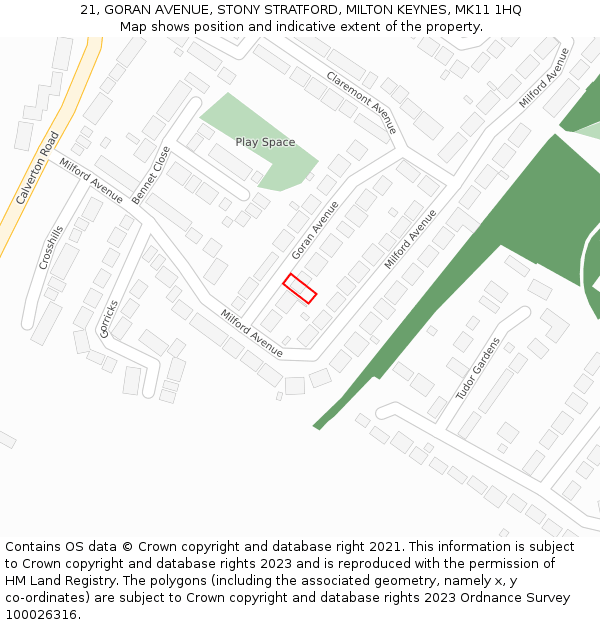 21, GORAN AVENUE, STONY STRATFORD, MILTON KEYNES, MK11 1HQ: Location map and indicative extent of plot