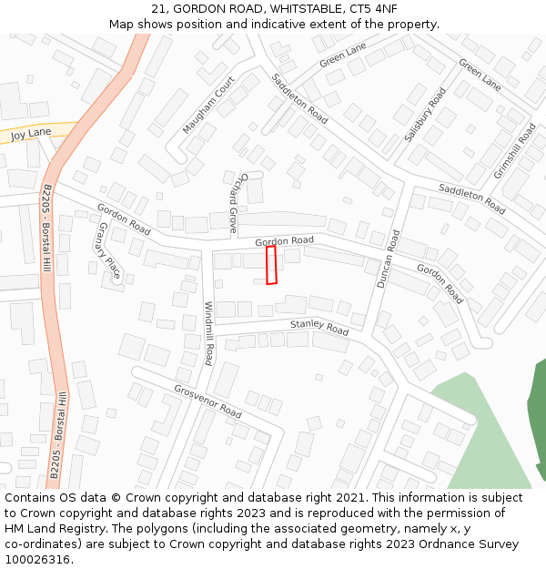 21, GORDON ROAD, WHITSTABLE, CT5 4NF: Location map and indicative extent of plot