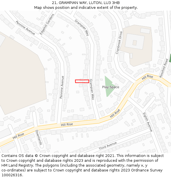 21, GRAMPIAN WAY, LUTON, LU3 3HB: Location map and indicative extent of plot