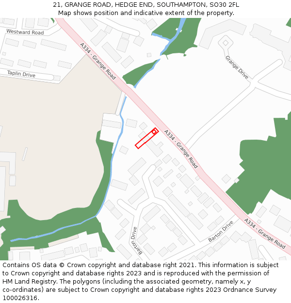 21, GRANGE ROAD, HEDGE END, SOUTHAMPTON, SO30 2FL: Location map and indicative extent of plot