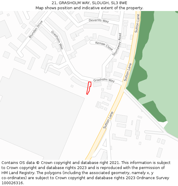 21, GRASHOLM WAY, SLOUGH, SL3 8WE: Location map and indicative extent of plot