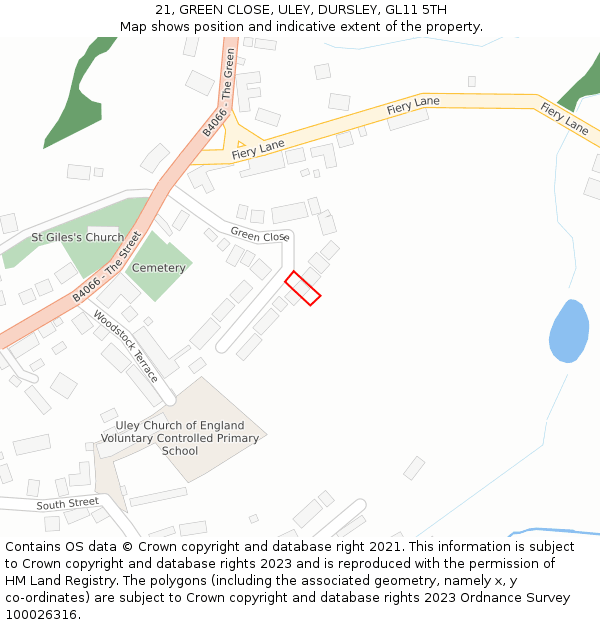 21, GREEN CLOSE, ULEY, DURSLEY, GL11 5TH: Location map and indicative extent of plot