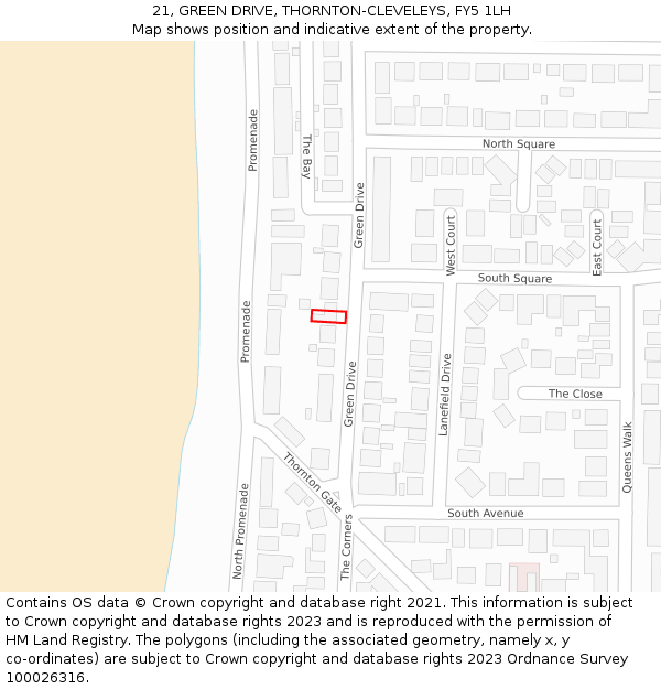 21, GREEN DRIVE, THORNTON-CLEVELEYS, FY5 1LH: Location map and indicative extent of plot