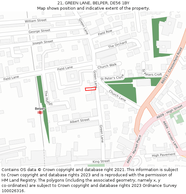 21, GREEN LANE, BELPER, DE56 1BY: Location map and indicative extent of plot