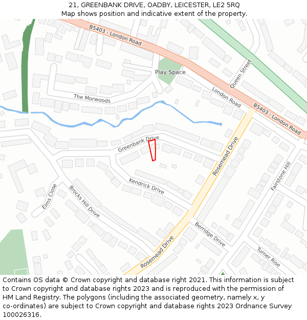 21, GREENBANK DRIVE, OADBY, LEICESTER, LE2 5RQ: Location map and indicative extent of plot