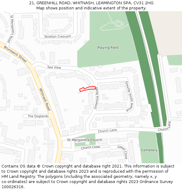 21, GREENHILL ROAD, WHITNASH, LEAMINGTON SPA, CV31 2HG: Location map and indicative extent of plot