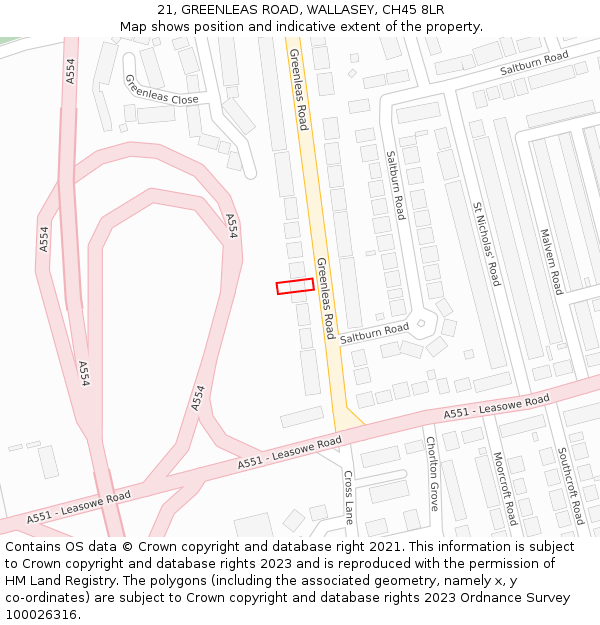 21, GREENLEAS ROAD, WALLASEY, CH45 8LR: Location map and indicative extent of plot