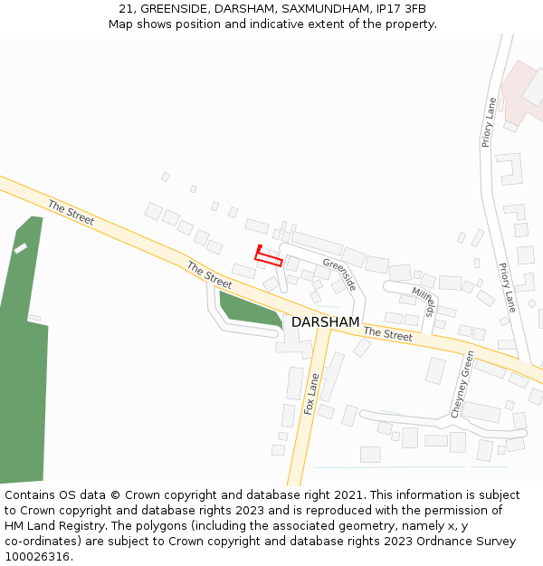 21, GREENSIDE, DARSHAM, SAXMUNDHAM, IP17 3FB: Location map and indicative extent of plot