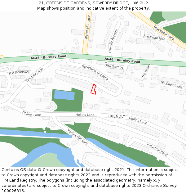 21, GREENSIDE GARDENS, SOWERBY BRIDGE, HX6 2UP: Location map and indicative extent of plot