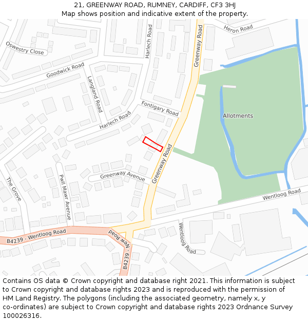 21, GREENWAY ROAD, RUMNEY, CARDIFF, CF3 3HJ: Location map and indicative extent of plot