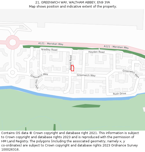 21, GREENWICH WAY, WALTHAM ABBEY, EN9 3YA: Location map and indicative extent of plot