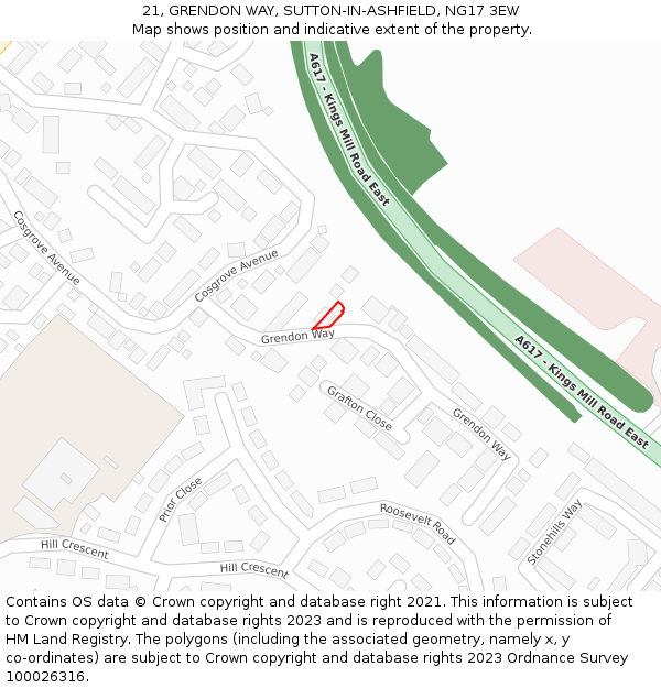 21, GRENDON WAY, SUTTON-IN-ASHFIELD, NG17 3EW: Location map and indicative extent of plot