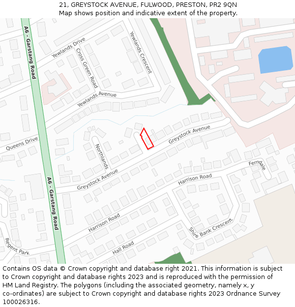 21, GREYSTOCK AVENUE, FULWOOD, PRESTON, PR2 9QN: Location map and indicative extent of plot