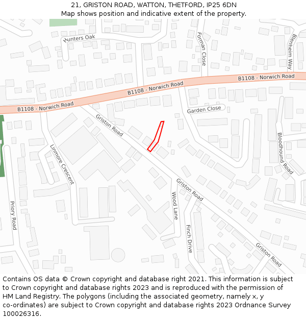 21, GRISTON ROAD, WATTON, THETFORD, IP25 6DN: Location map and indicative extent of plot