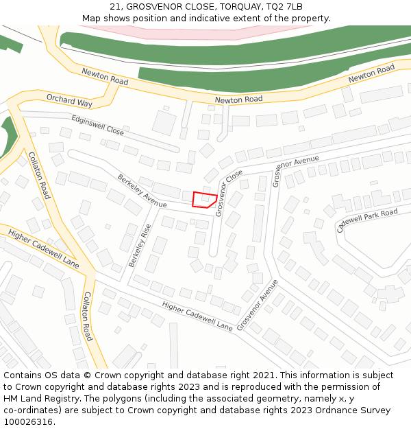 21, GROSVENOR CLOSE, TORQUAY, TQ2 7LB: Location map and indicative extent of plot