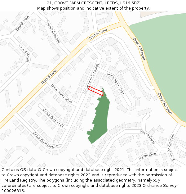 21, GROVE FARM CRESCENT, LEEDS, LS16 6BZ: Location map and indicative extent of plot