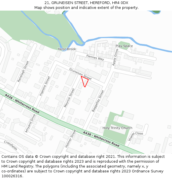 21, GRUNEISEN STREET, HEREFORD, HR4 0DX: Location map and indicative extent of plot