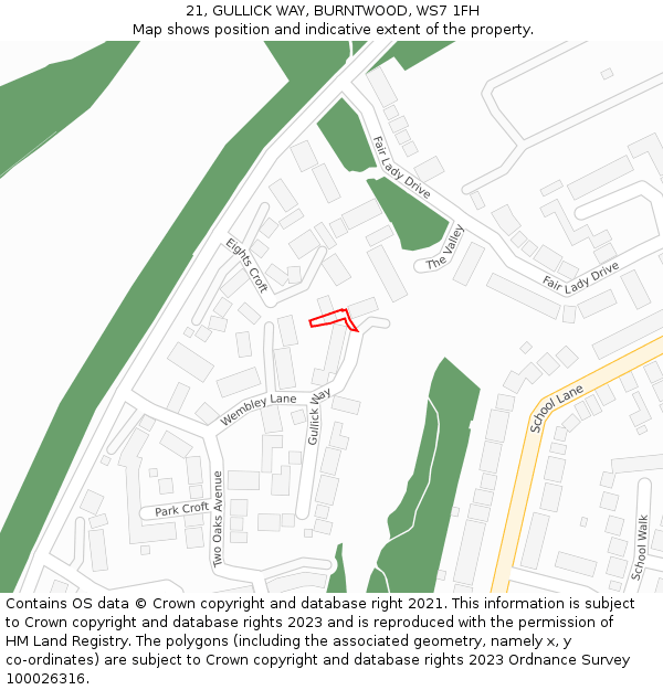 21, GULLICK WAY, BURNTWOOD, WS7 1FH: Location map and indicative extent of plot