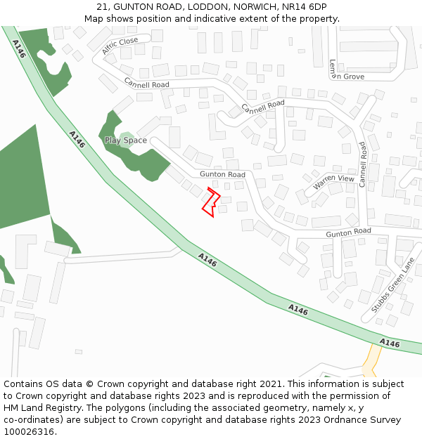 21, GUNTON ROAD, LODDON, NORWICH, NR14 6DP: Location map and indicative extent of plot