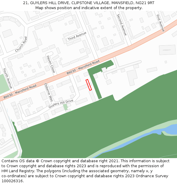 21, GUYLERS HILL DRIVE, CLIPSTONE VILLAGE, MANSFIELD, NG21 9RT: Location map and indicative extent of plot