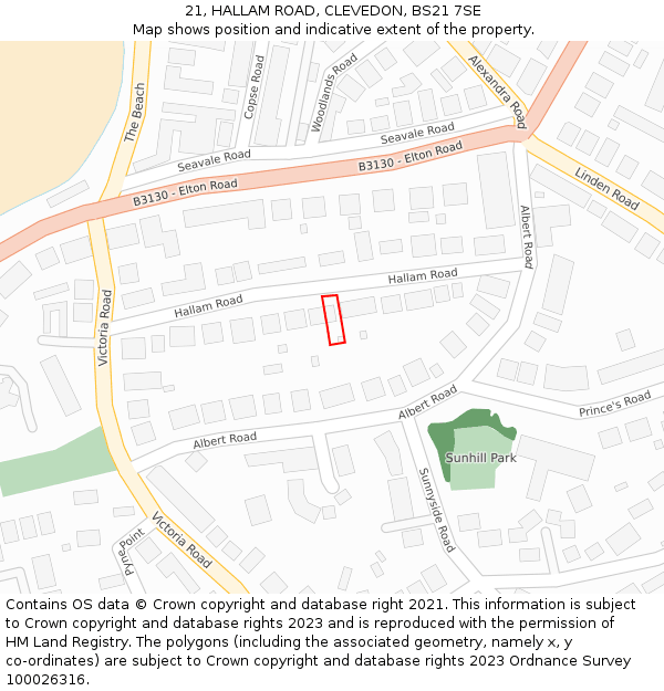 21, HALLAM ROAD, CLEVEDON, BS21 7SE: Location map and indicative extent of plot