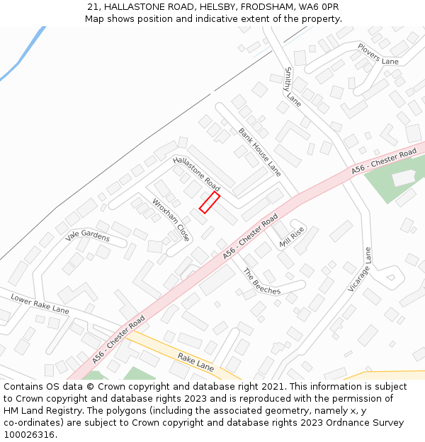 21, HALLASTONE ROAD, HELSBY, FRODSHAM, WA6 0PR: Location map and indicative extent of plot