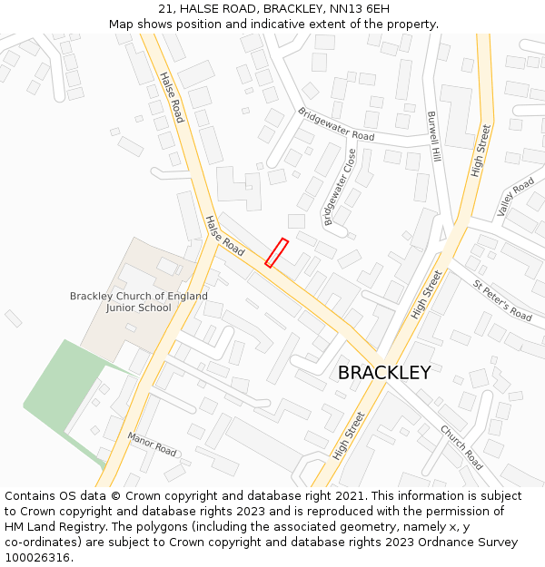 21, HALSE ROAD, BRACKLEY, NN13 6EH: Location map and indicative extent of plot