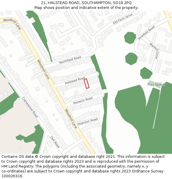 21, HALSTEAD ROAD, SOUTHAMPTON, SO18 2PQ: Location map and indicative extent of plot